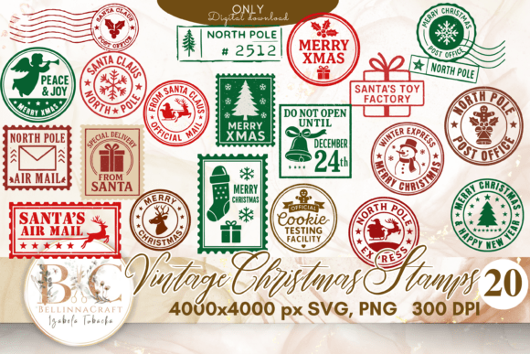 Download Vintage Christmas Stamps SVG Bundle - Svg bundle Collection