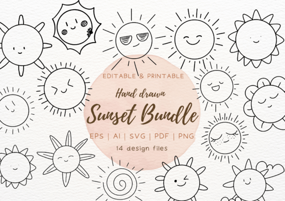 Download Sunset Sun SVG Bundle, Doodle Sun Design - Svg bundle Collection