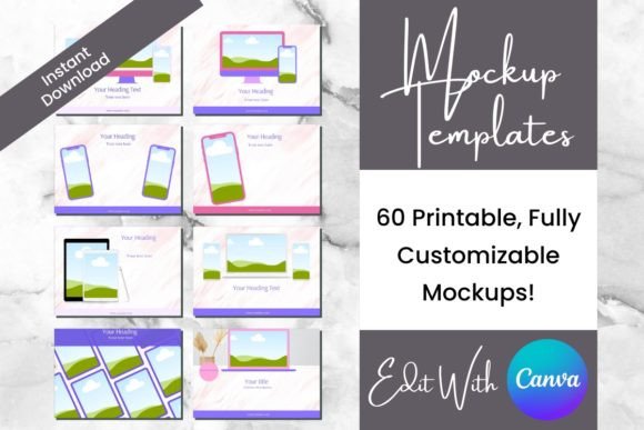 Download 60 Digital Product Mockups - Pink Purple - Product Collection