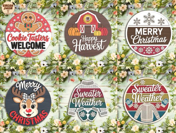 Download Holiday Round Door Sign SVG Bundle - Svg bundle Collection